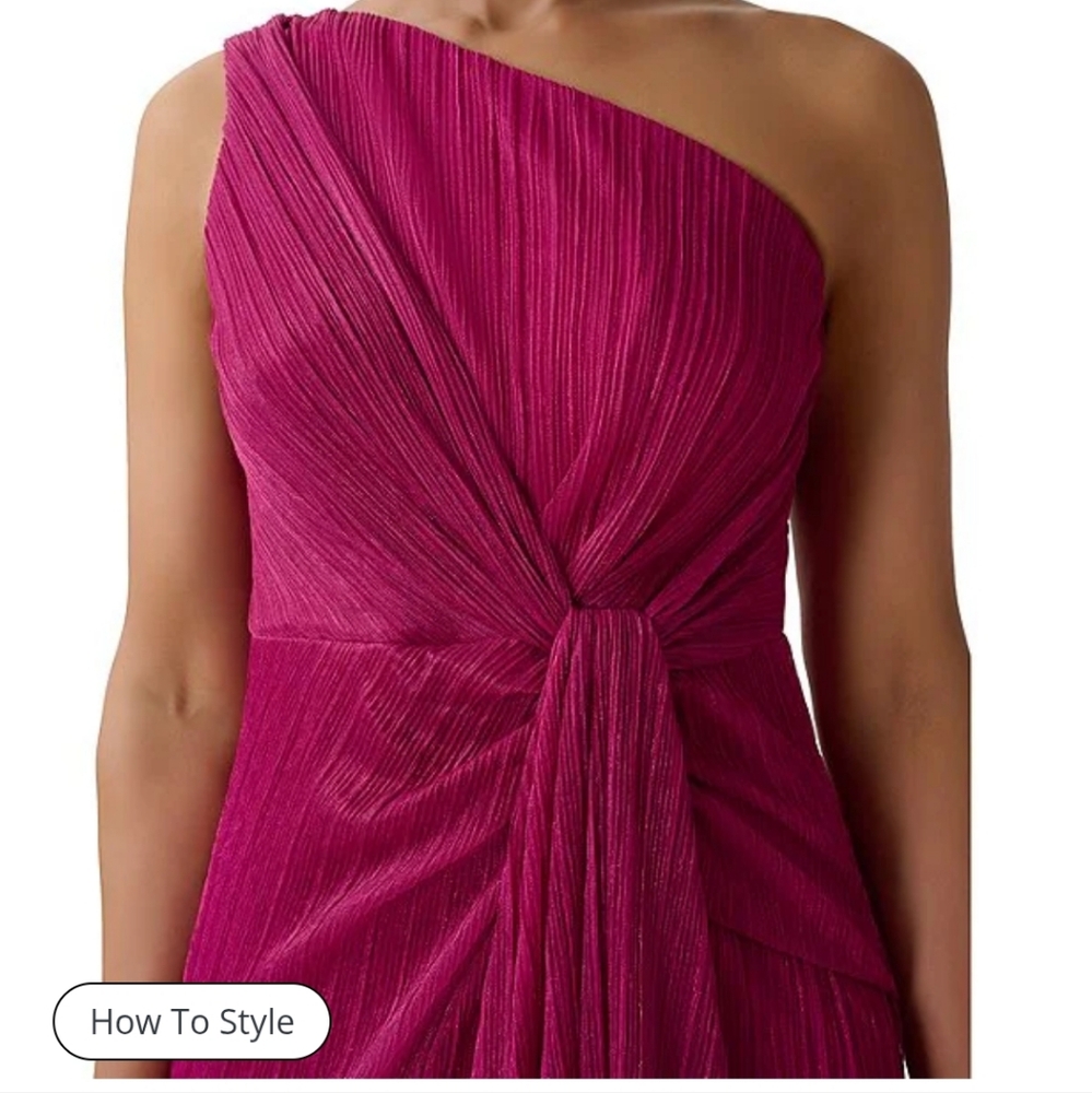 Adrianna Papell One Shoulder Metallic Ruched Front Gown - Picture 3 of 10